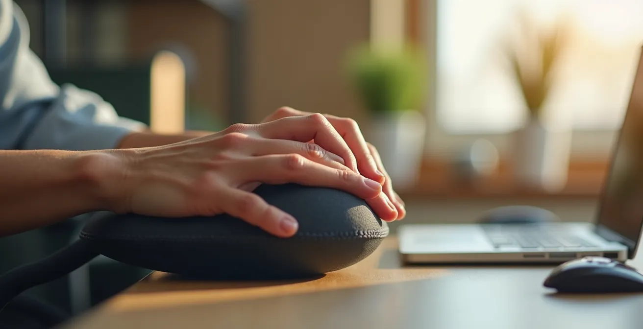 Mains expertes manipulant objet ergonomique avec soin